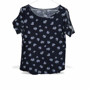 LOFT Navy Floral Short Sleeve Top Medium Petite